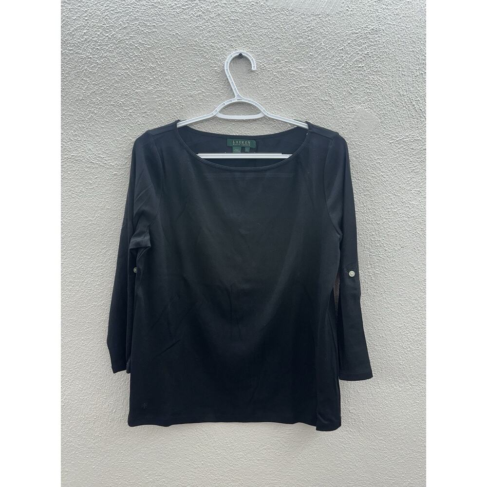 Lauren Ralph Lauren Womens Shirt Size Large Black 3/4 Sleeve Minimalist